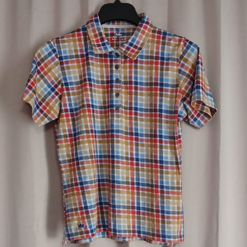 Peter Millar Short Sleeve Polo Shirt Plaid Stretch Golf Activewear Preppy